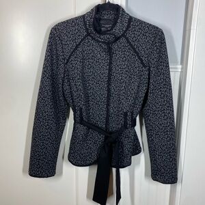 Sandro Black‎ Grey Cheetah Print Belted Jacket Size Medium Mature Career Office